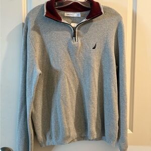 Nautica Gray and Burgundy quarter Zip-Up Sweater for Men